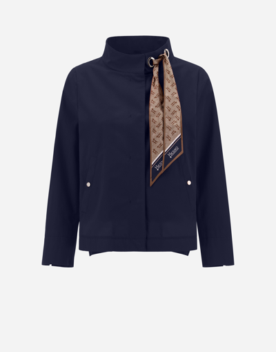 Herno Light Cotton Canvas Jacket With Scarf In Navy Blue