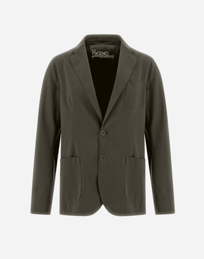 Herno Blazer In Non-washed Light Scuba In Light Military