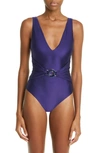 Shop Zimmermann Tiggy Ring Detail One-piece Swimsuit In Navy