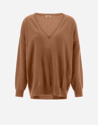 Herno Eternity V-neck Jumper In Camel