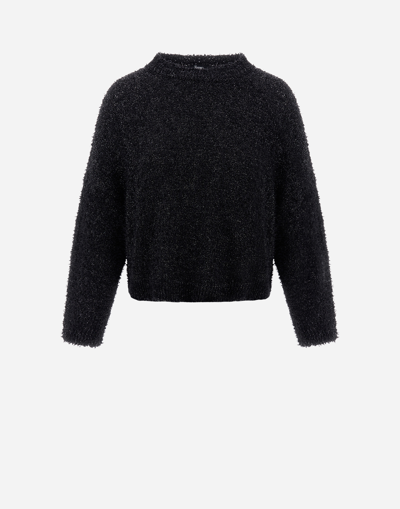 Herno Fluffy Cotton Knit Jumper In Black