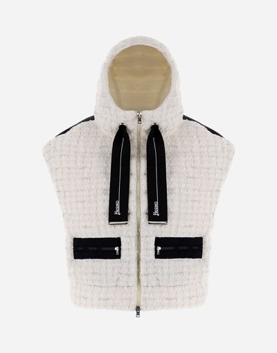 Herno Sleeveless Glam Tweed And Ecoage Jacket In White