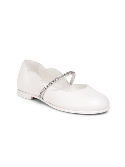 Christian Louboutin Girl's Leather Scalloped Ballerina Flats, Toddlers/kids In Bianco