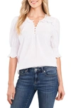 Cece Clip Dot Puff Sleeve Blouse In Ultra White