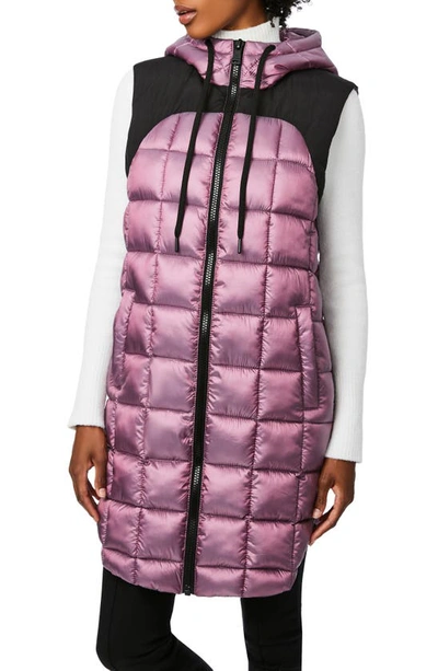 Bernardo Box Quilt Long Hooded Vest In Mauve Orchid