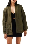Belle & Bloom Over It Cotton Quilted Bomber Jacket In Military