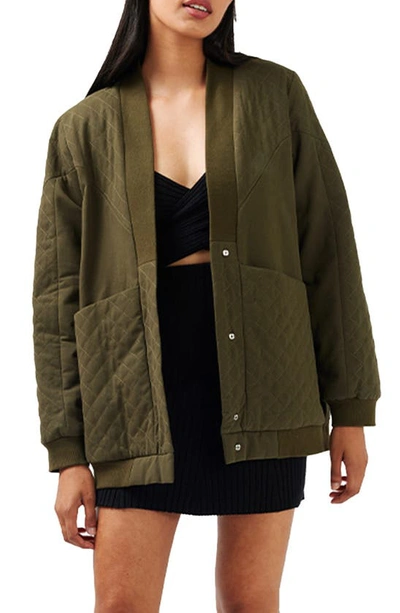 Belle & Bloom Over It Cotton Quilted Bomber Jacket In Green