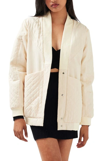Belle & Bloom Over It Oversize Quilted Bomber Jacket In Cream