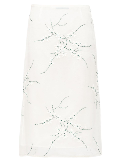 Prada Embroidered Organza Midi-skirt In White