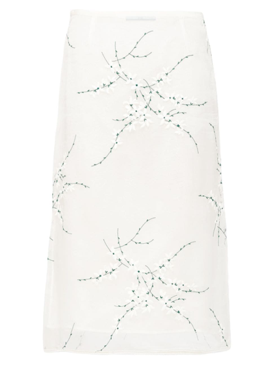 Prada Embroidered Organza Midi-skirt In F0009 Bianco