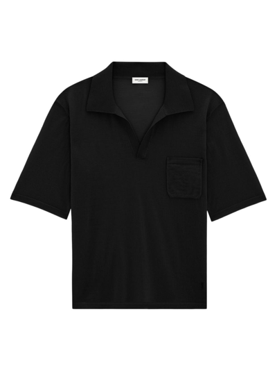 Saint Laurent Cassandre Wool Polo Shirt In Black