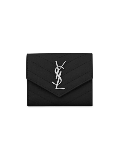 Saint Laurent Women's Cassandre Matelassé Compact Tri Fold Wallet In Black