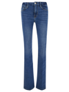 FRAME 'MINI BOOT' BLUE FLARED JEANS WITH BRANDED BUTTON IN COTTON BLEND DENIM WOMAN