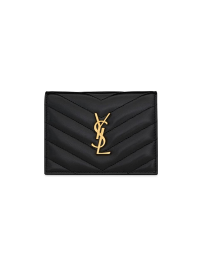 Saint Laurent Women's Cassandre Matelassé Flap Card Case In Quilted Lambskin In Black