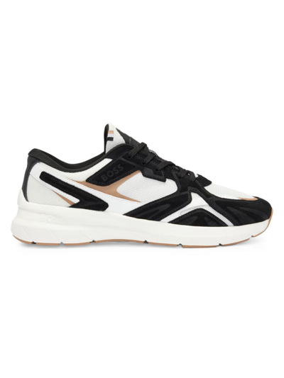 Hugo Boss Mixed-material Sneakers With Suede And Mesh In Charcoal
