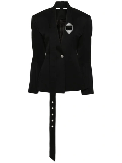 Attico Belted Virgin Wool Blazer In Black
