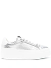 Ferragamo Metallic-effect Leather Sneakers In Silver