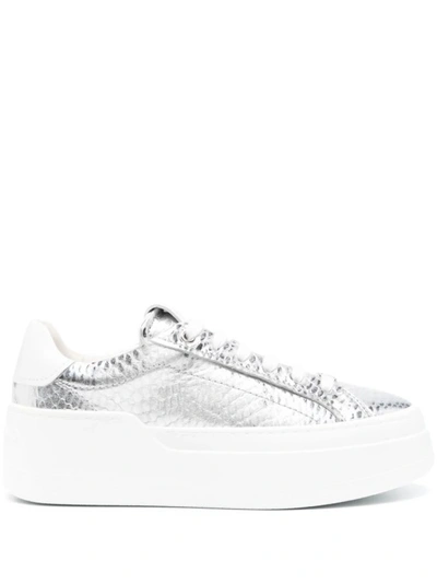 Ferragamo Metallic-effect Leather Sneakers In Silver