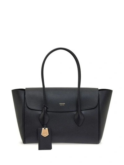 FERRAGAMO LOGO PLAQUE TOTE BAG BLACK