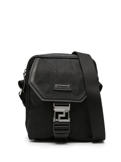 Versace Black Neo Nylon Jacquard Handbag