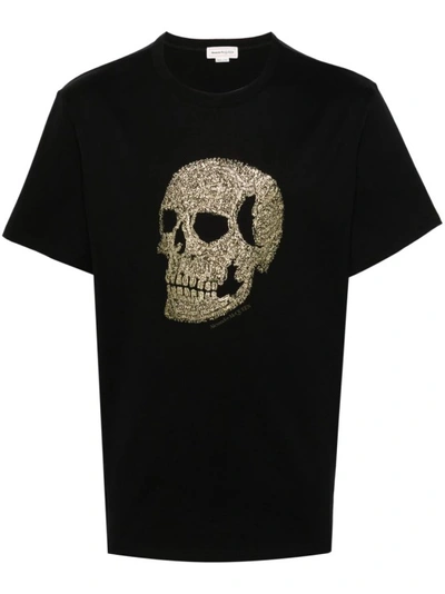 Alexander Mcqueen Skull T-shirt In Black/ Gold
