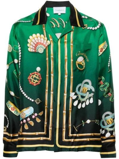 Casablanca Classic Jewelry-print Button Down Silk Shirt In Green