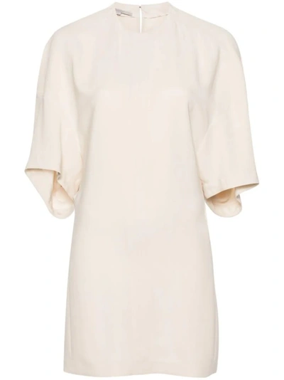 Stella Mccartney Beige Oversized Sleeve Mini Dress In Neutrals