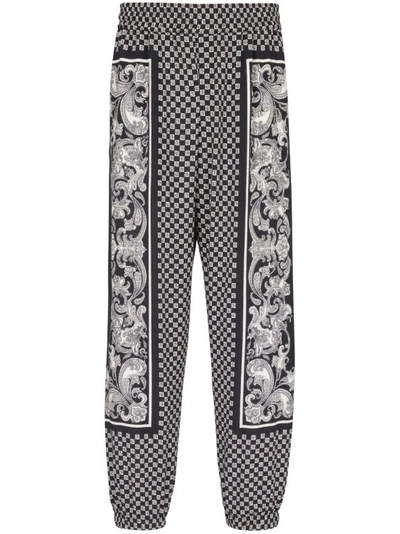 Balmain Paisley Print Mini Monogram Trousers In Black