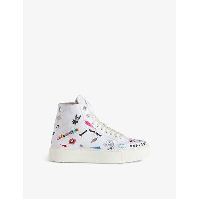Zadig & Voltaire Zadig&voltaire Women's Blanc High Flash Graphic-print Canvas High-top Trainers In Wit