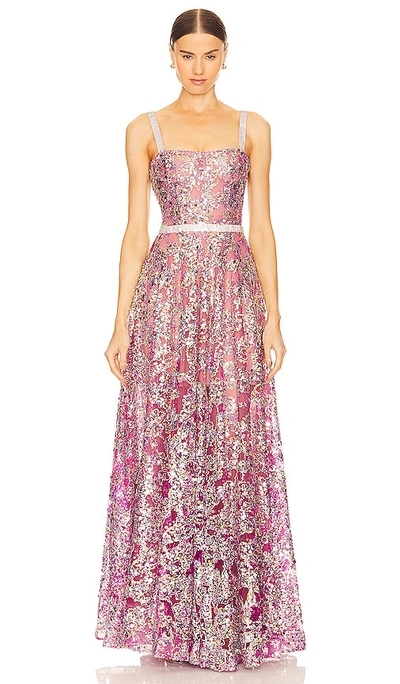 Bronx And Banco Midnight Sweetheart Sequin Column Gown In Purple