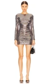 L Agence Sunni Long Sleeve Mini Dress In Black/bronze Sequin In Metallic Bronze