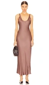L Agence Akiya Satin Tank Maxi Dress In Deep Taupe