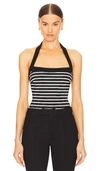 Nicholas Lainey Contrast Square Neck Bodysuit Top In Black,white