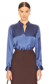 L Agence Bianca Silk Charmeuse Button-down Blouse In Blue