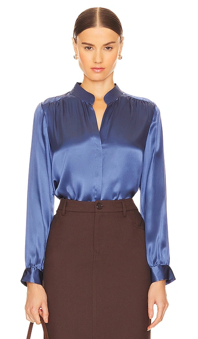 L Agence Bianca Band Collar Blouse In Blue