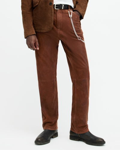 Allsaints Lynch Straight Fit Leather Trousers In Tan Brown