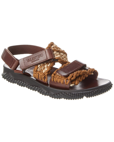 Valentino Garavani Rope & Leather Sandal In Brown