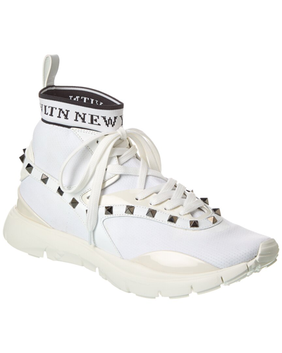Valentino Garavani Knit & Leather Sneaker In White