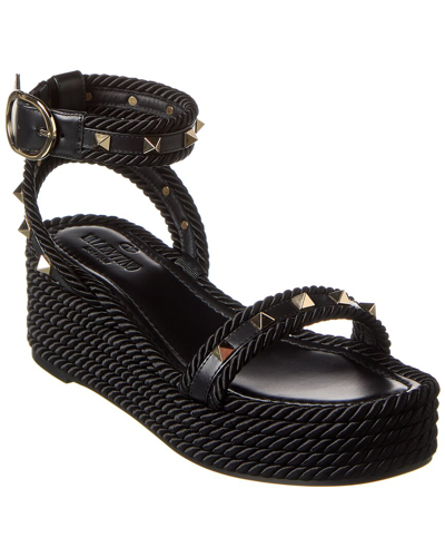 Valentino Garavani Rockstud 45mm Wedge Sandals In Black