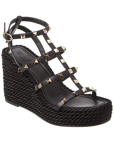 Valentino Espadrille Wedge Sandal In Nero