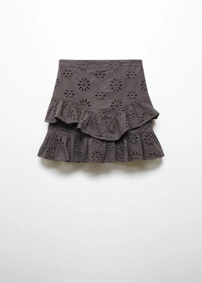 Mango Teen Embroidered Ruffled Skirt Charcoal