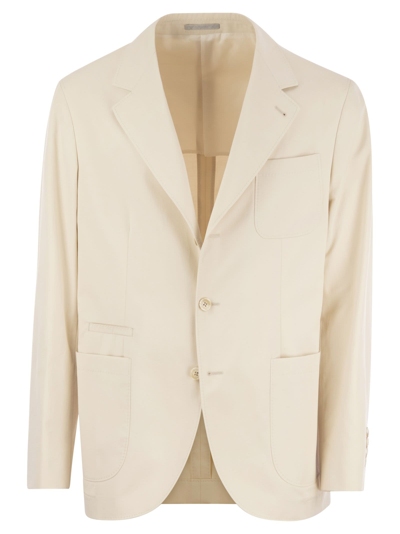 Brunello Cucinelli Cotton And Cashmere Deconstructed Jacket With Patch Pockets In Beige