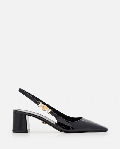 Versace Patent Leather Slingback In Black