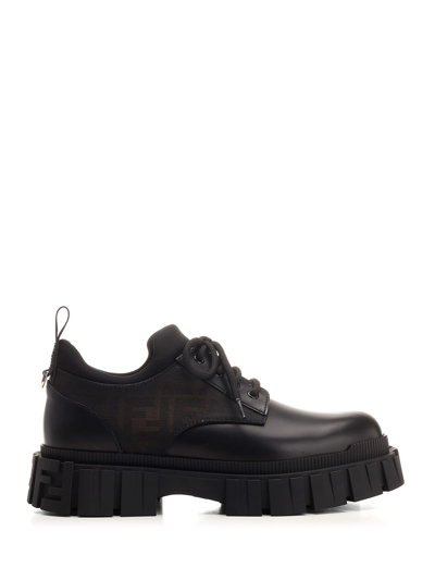 Fendi Chunky Sole Derby Shoes In Black