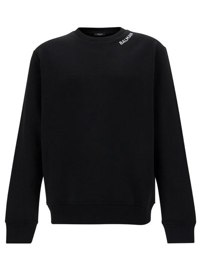 Balmain Black Crewneck Sweatshirt With Contrasting Logo Lettering In Cotton Man