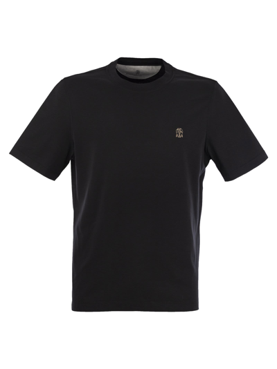 Brunello Cucinelli Slim Fit Crew-neck T-shirt In Cotton Jersey With Logo In Black