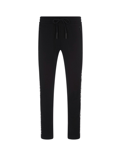 Moncler Black Sports Trousers With Logo Bands In Gros Grain