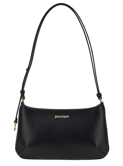 Palm Angels Lategram Black Shoulder Bag With Laminated Logo Detail In Leather Woman