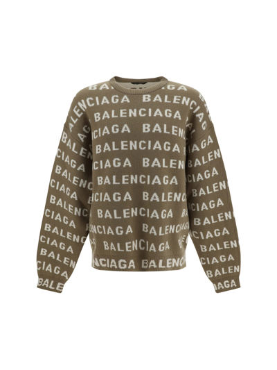 Balenciaga Sweater In Darkbeige/white