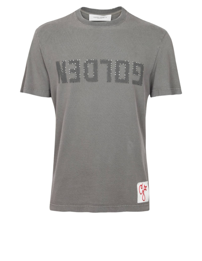 Golden Goose Golden Cotton T-shirt With Logo In Dusty Olive